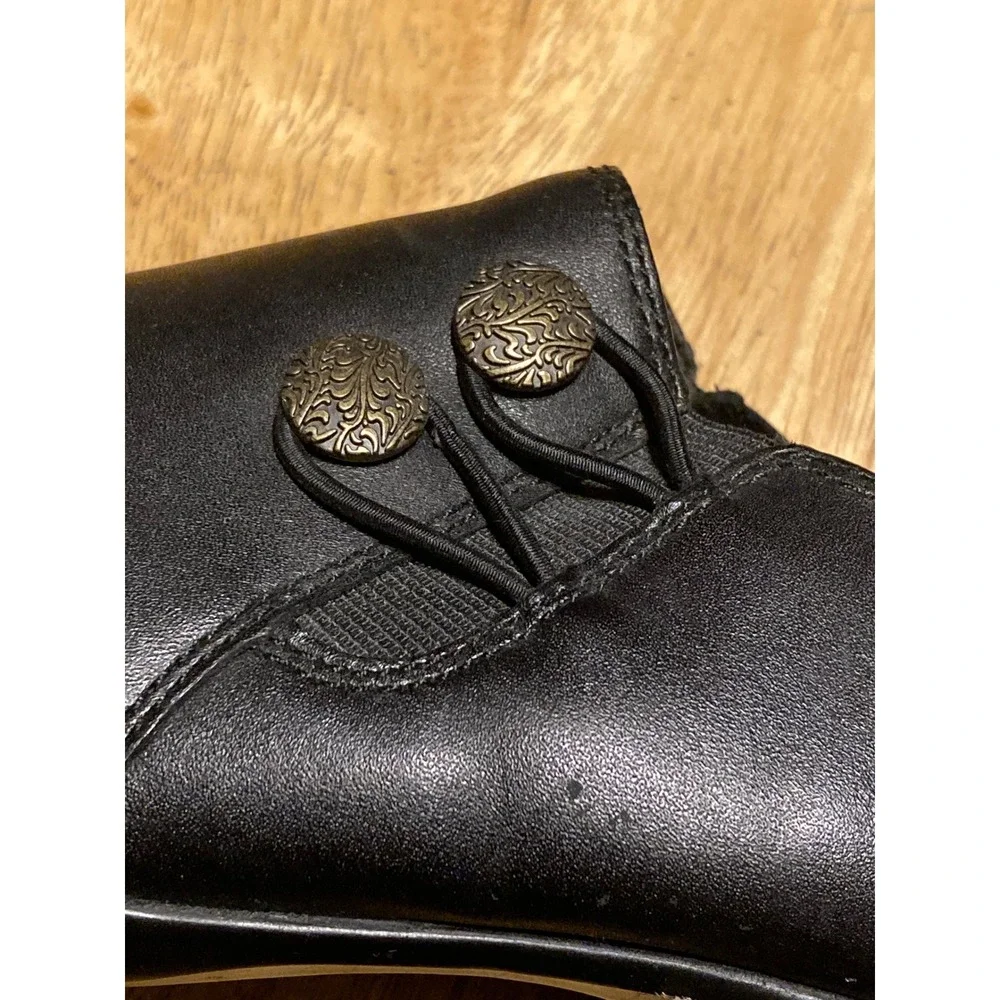 Clarks Collection Black Leather Side Zip Button Booties‎ Shooties 6.5M